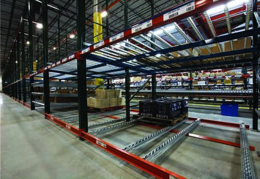 Pallet flow lanes in the Crate and Barrel pick module